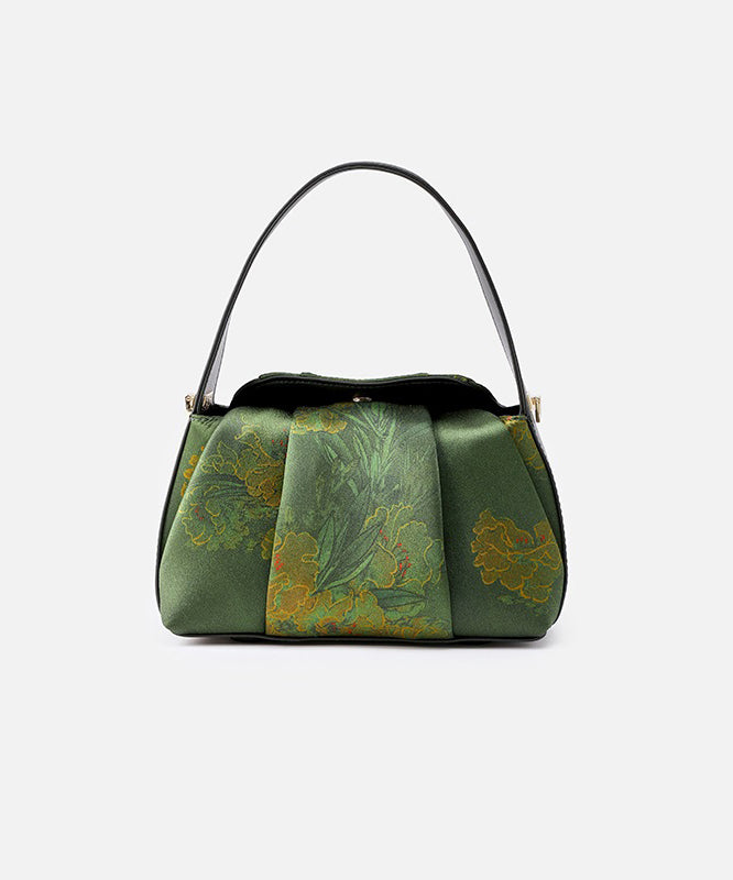 New Retro Green Silk Embroidered Tote Bag