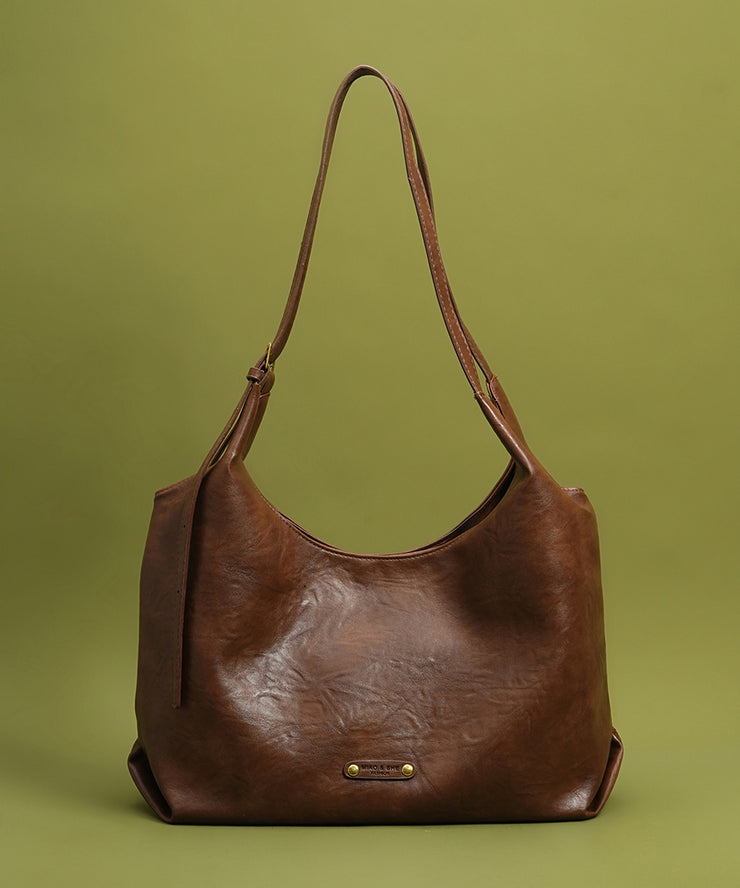 New Retro Large Capacity Solid Durable Faux Leather Women Handbags