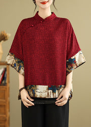 New Retro Mulberry Print Patchwork Silk Tops Batwing Sleeve