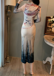 New Retro Notched Tie Dye Side Open Dress Summer
