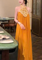 New Retro Orange Patchwork Chiffon Halter Dresses Summer