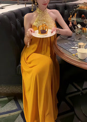 New Retro Orange Patchwork Chiffon Halter Dresses Summer