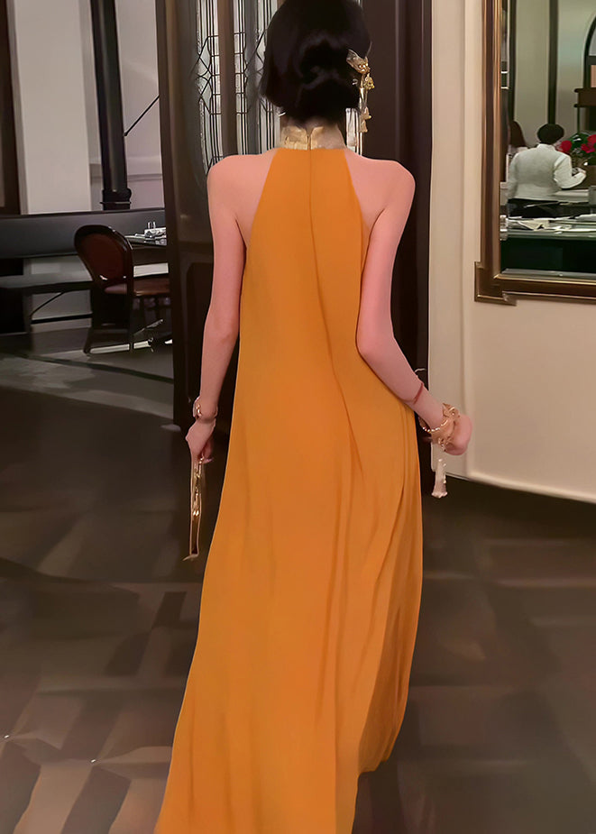 New Retro Orange Patchwork Chiffon Halter Dresses Summer