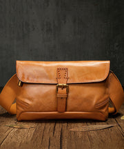 New Retro Orange Solid Durable Leather CrossBody Messenger Bag