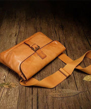 New Retro Orange Solid Durable Leather CrossBody Messenger Bag