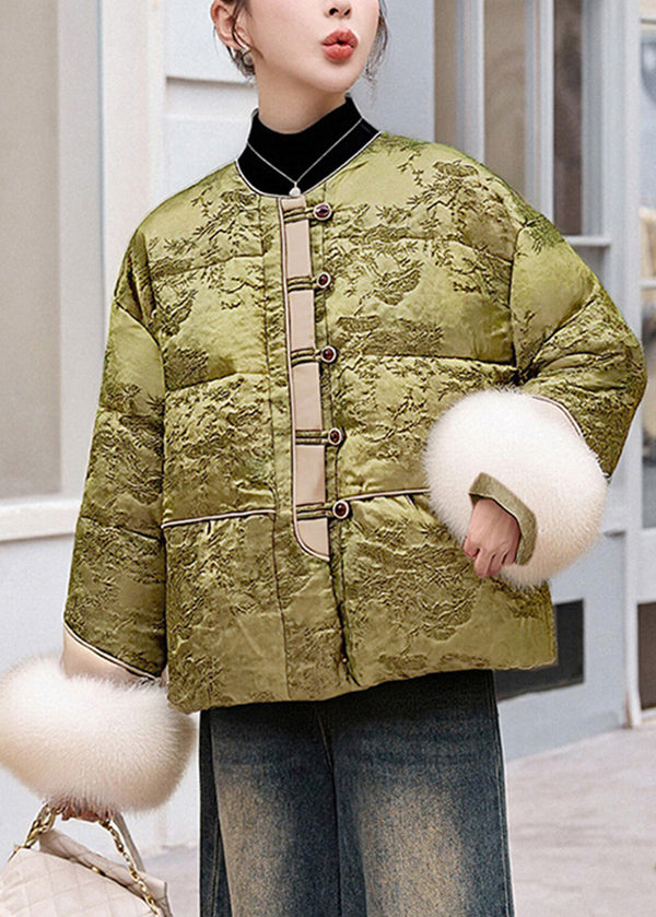 New Retro Pink O Neck Fur Patchwork Duck Down Winter Short Coats