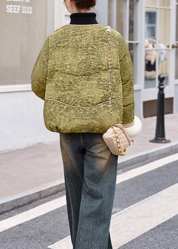 New Retro Pink O Neck Fur Patchwork Duck Down Winter Short Coats