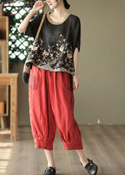 New Retro Pink Oversized Print Linen Two Piece Set Summer