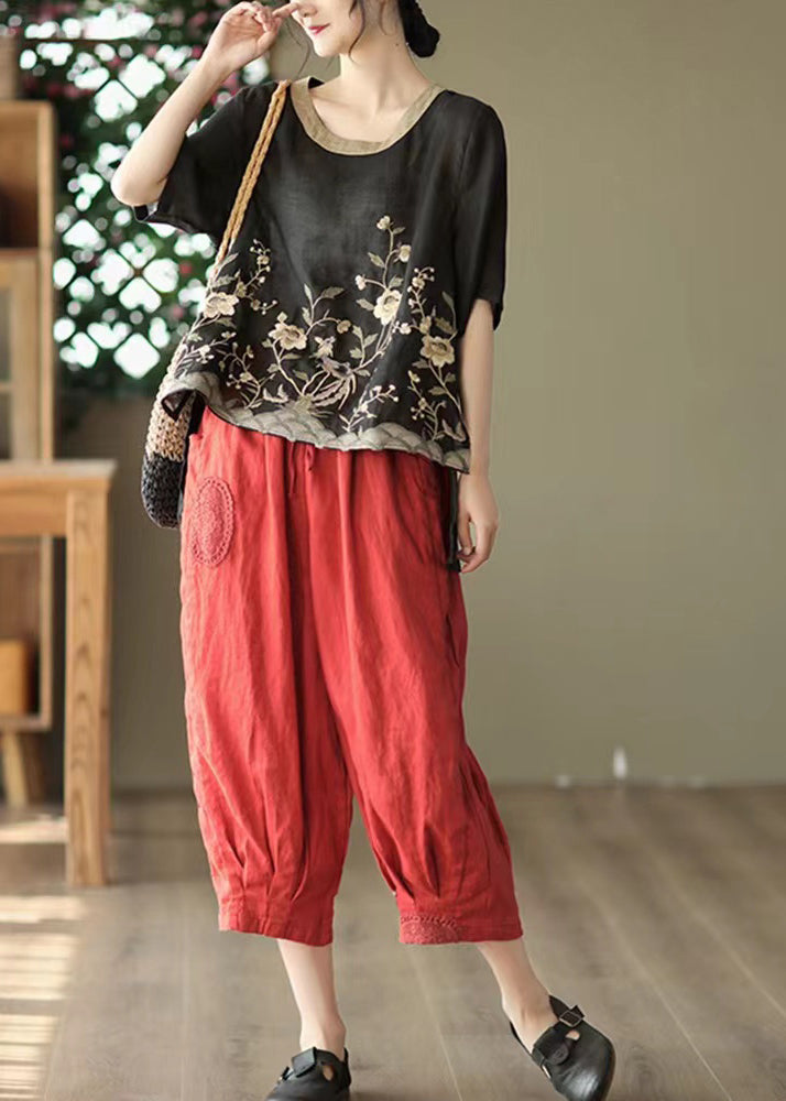 New Retro Pink Oversized Print Linen Two Piece Set Summer