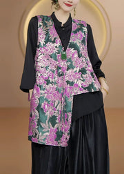 New Retro Purple V Neck Asymmetrical Silk Vest Sleeveless