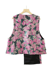New Retro Purple V Neck Asymmetrical Silk Vest Sleeveless
