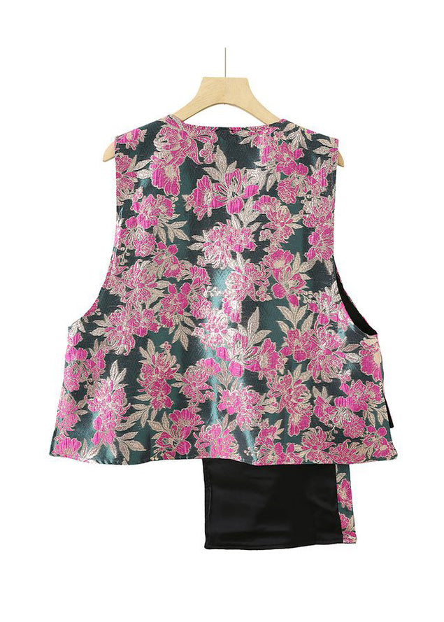 New Retro Purple V Neck Asymmetrical Silk Vest Sleeveless