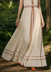New Retro White Mandarin Collar Exra Large Hem Chiffon Oriental Dress Sleeveless