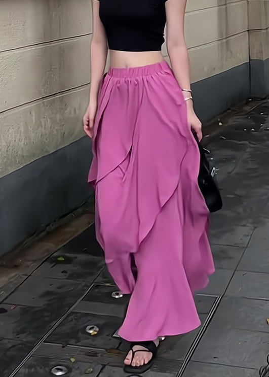 New Rose Asymmetrical Elastic Waist Chiffon Skirts Summer