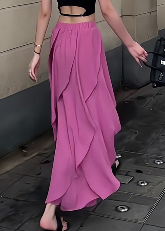 New Rose Asymmetrical Elastic Waist Chiffon Skirts Summer