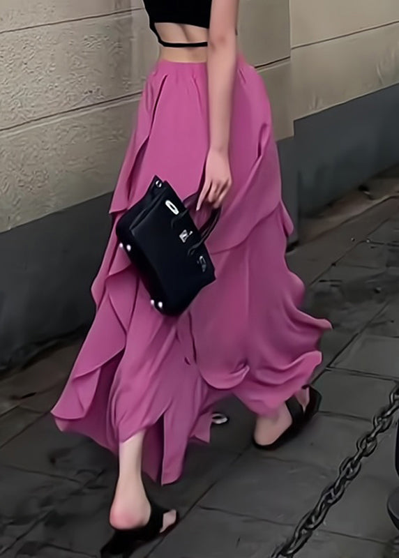 New Rose Asymmetrical Elastic Waist Chiffon Skirts Summer