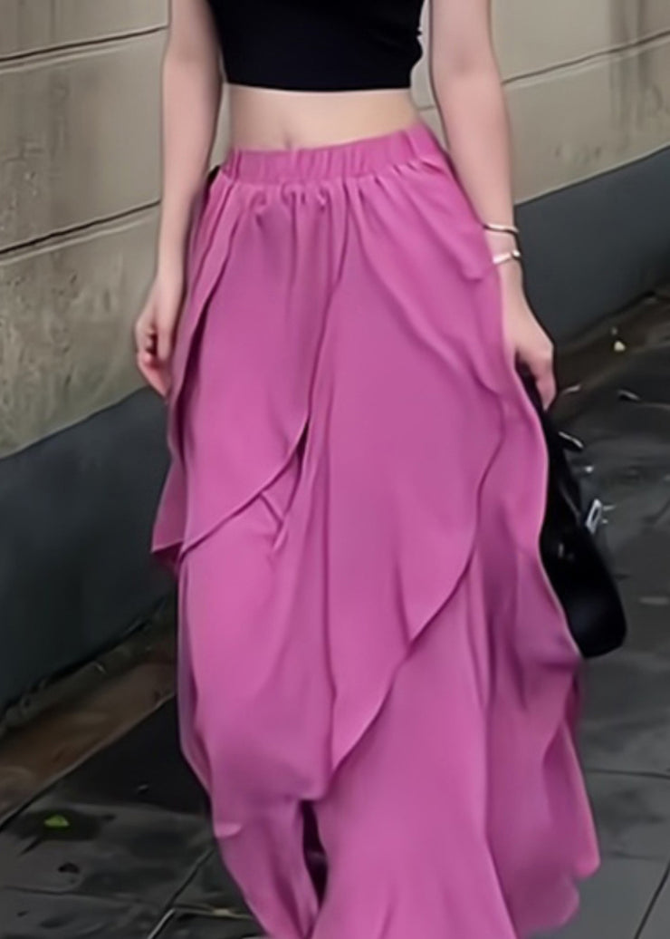 New Rose Asymmetrical Elastic Waist Chiffon Skirts Summer