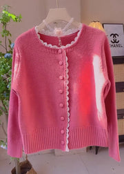 New Rose Lace Patchwork Solid Knit Cardigans Winter