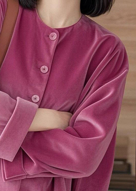 New Rose O Neck Button Silk Velour Shirts Fall