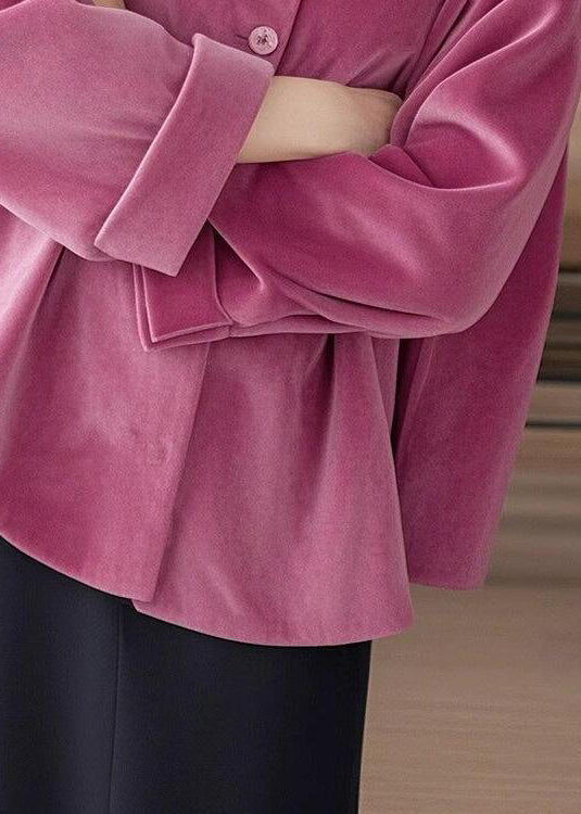 New Rose O Neck Button Silk Velour Shirts Fall