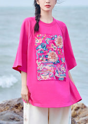 New Rose O-Neck Oversized Cotton T Shirt Half Sleeve