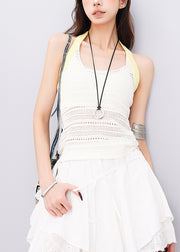 New Sexy White Hollow Out Halter Knit Top Summer