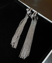 New Silk Copper Zircon Wrinkled C-Shape Double-Layer Tassel Drop Earrings