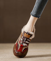 New Splicing Platform Flat Feet Shoes Red Faux Leather Fuzzy Wool Lined