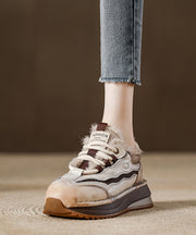 New Splicing Platform Flat Feet Shoes Red Faux Leather Fuzzy Wool Lined