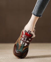 New Splicing Platform Flat Feet Shoes Red Faux Leather Fuzzy Wool Lined