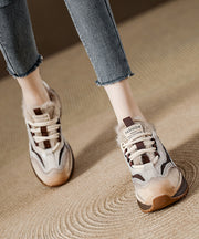 New Splicing Platform Flat Feet Shoes Red Faux Leather Fuzzy Wool Lined