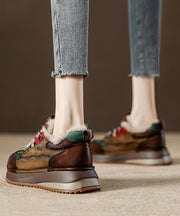 New Splicing Platform Flat Feet Shoes Red Faux Leather Fuzzy Wool Lined