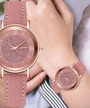 New Style Pink Starry Sky Dial Watches for Women Fashion Roman