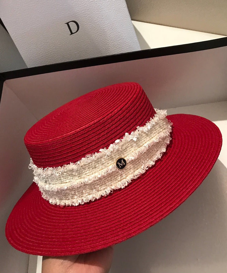New Stylish Red Straw Woven Cloche Hat