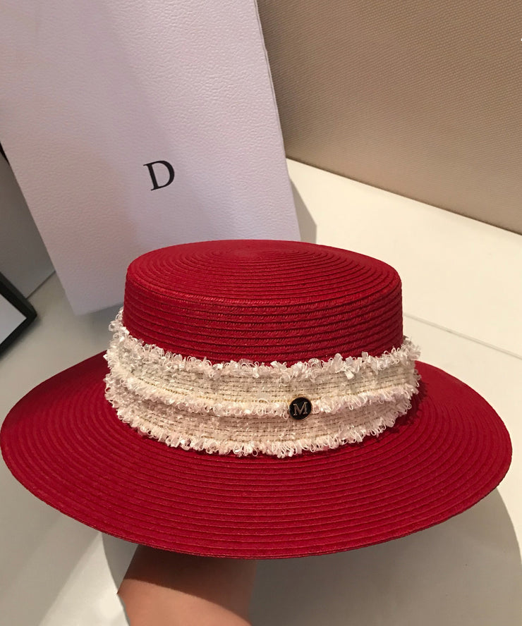 New Stylish Red Straw Woven Cloche Hat