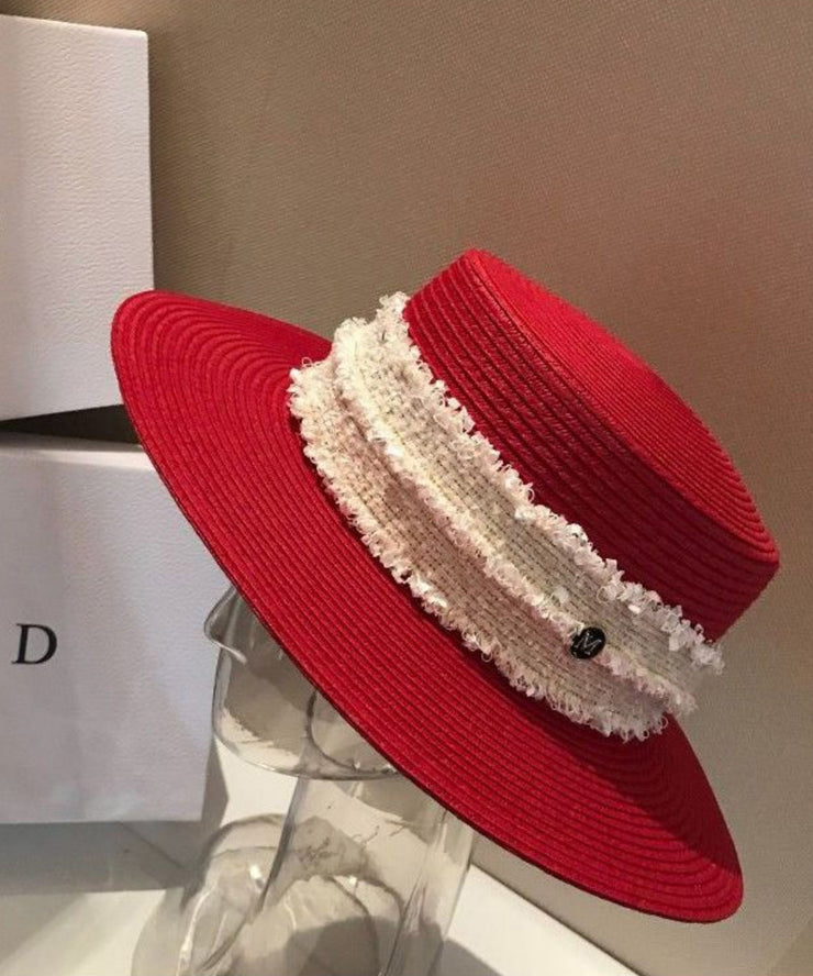 New Stylish Red Straw Woven Cloche Hat