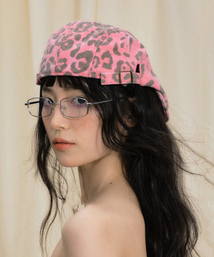 New Stylish Versatile Pink Leopard Breton Hat