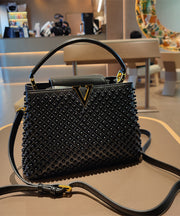 New Stylish White Nail Bead Calf Leather Tote Handbag