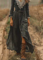 New V Neck Lace Patchwork Cotton Vacation Dress Spring