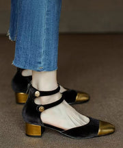 New Velour Splicing Chunky Sandals Champagne Cowhide Leather