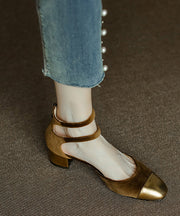 New Velour Splicing Chunky Sandals Champagne Cowhide Leather