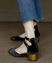 New Velour Splicing Chunky Sandals Champagne Cowhide Leather