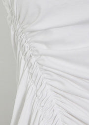 New White Asymmetrical Cinched Cotton Tank Sleeveless