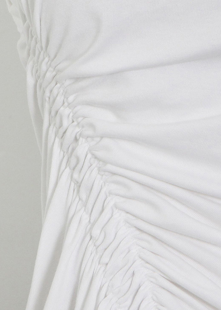 New White Asymmetrical Cinched Cotton Tank Sleeveless