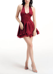New White Backless Lace Up Solid Cotton Mini Dresses Sleeveless