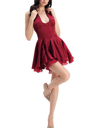 New White Backless Lace Up Solid Cotton Mini Dresses Sleeveless