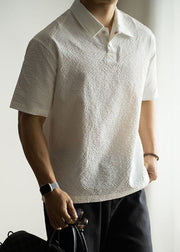 New White Button Solid Cotton Mens Polo Shirts Summer