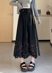 New White Hollow Out Elastic Waist Cotton Skirt Summer