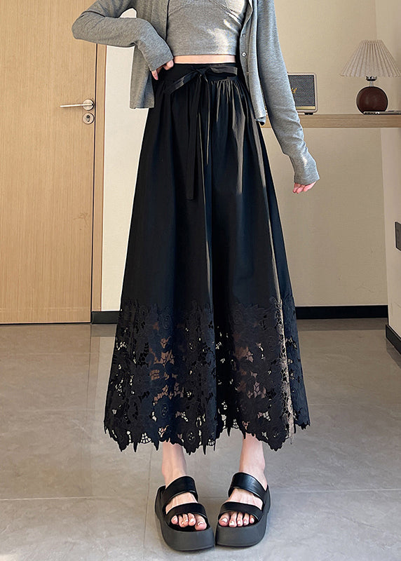 New White Hollow Out Elastic Waist Cotton Skirt Summer