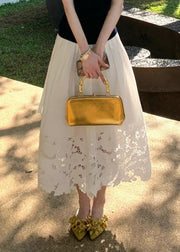 New White Hollow Out Elastic Waist Cotton Skirt Summer